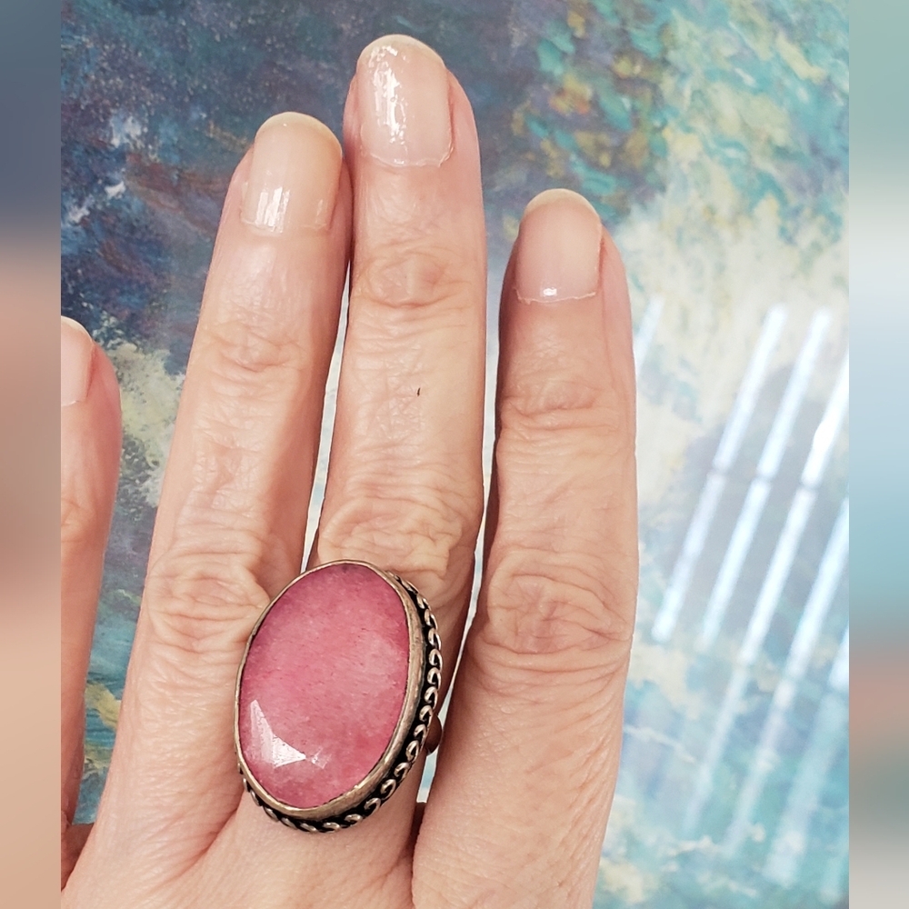 NWOT Rose Quartz And Silver RING, Handmade, Sz 7.